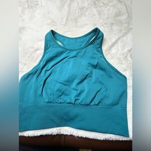 Lululemon green teal high neckline  sports bra no padding yoga gym Sz m